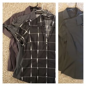 5 Express Blouses: black & white, grey, black